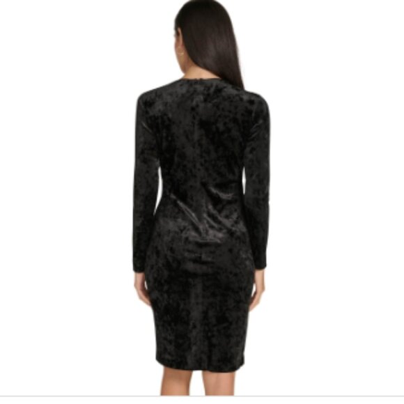 Calvin Klein Women's Velvet Embellished V-Neck Sheath Dress - Black - Picture 3 of 4